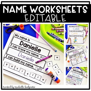 Preview of Editable Name Worksheets Back to School Preschool Kindergarten 1st Grade