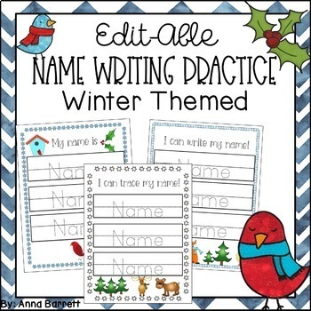 Preview of Editable Name Writing Practice (Winter)