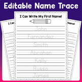 Editable Name Writing Practice Paper: Trace First and Last
