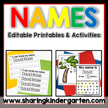 Preview of Editable Name Writing Practice Printables, Kindergarten, 1st Grade, PreK