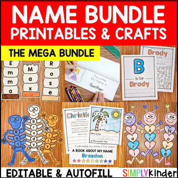 Preview of Editable Names Writing Practice & Name Crafts MEGA Name Tracing Editable BUNDLE