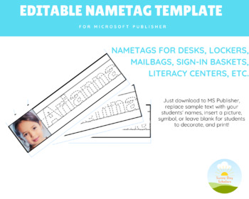Editable Nametag Template for Microsoft Publisher by Sunny Day Scholars