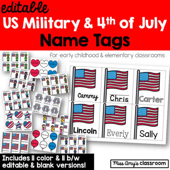 Preview of Memorial Day/4th of July EDITABLE Nametags: Military Appreciation, Flag Day