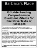 Editable Narrative Reading Comprehension Question Stem Organizers