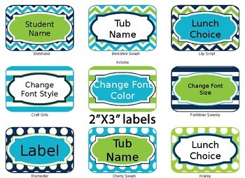 Editable!! Navy, Blue, and Green Themed Labels, Tags and Hall Passes