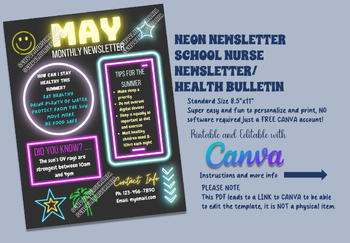 Preview of Editable Neon Health Bulletin/Newsletter for School Nurse/health PDF