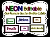 Editable Neon Teacher Toolbox Labels