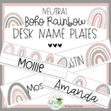 Editable Neutral Boho Rainbow Desk Name Plates |  Desk Name Tags