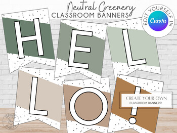 Preview of Editable Neutral Greenery Classroom Banners | Classroom Bunting Letters & Banner