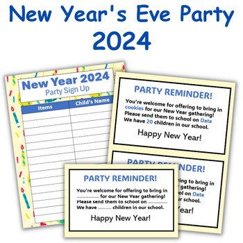 Preview of Editable New Year Party 2024 Sign-Up Sheet & Reminder