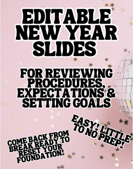 Preview of Editable New Year Slides for Reviewing Procedures, Expectations & Setting Goals