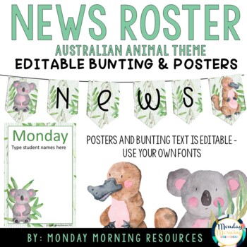 Editable News Roster Display - Bunting and Posters - Native Australian  Animals