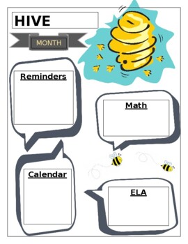 Preview of Editable Newsletter, Monthly Calendar21/22, and homework/absent slips: Bee Theme