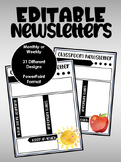 Editable Newsletter- Monthly or weekly with watercolor graphics