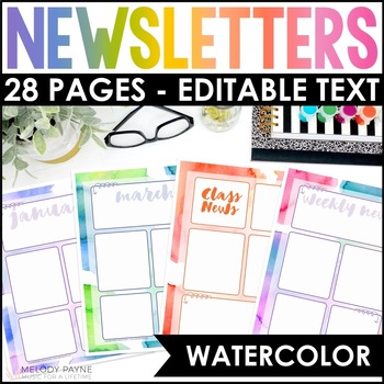 Preview of Editable Newsletter Templates - Realistic Watercolor Designs - Monthly & More!