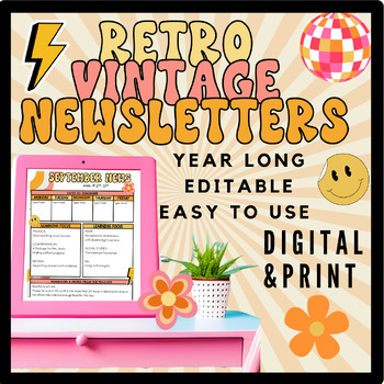 Preview of Editable Newsletter Templates-Retro Newsletter, Vintage Newsletter- Whole year