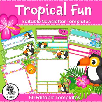 Preview of Editable Newsletter Templates - Tropical Theme | Distance Learning Newsletters