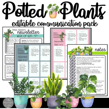 Preview of Editable Newsletter and Classroom Form Templates | Potted Plants Theme