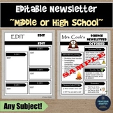 Editable Newsletter Template for Middle High School Any Subject Grade
