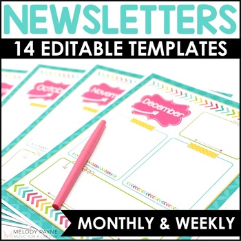 Preview of 14 Vibrant Colorful Classroom Newsletter Templates - Editable Monthly & Weekly