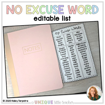 Preview of Editable No Excuse Word List Fold-out