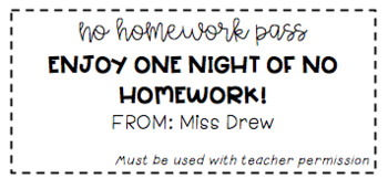 Preview of Editable No Homework Pass