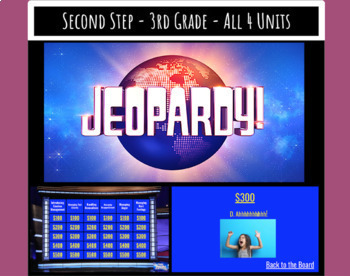 Preview of Editable No-Prep Second Step JEOPARDY - 3rd Grade - *ALL 4 UNIT LESSONS* SEL