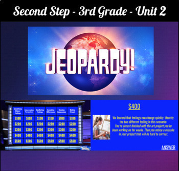 Preview of Editable No-Prep Second Step JEOPARDY - 3rd Grade - **Unit 2** SEL Lesson