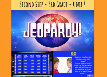 Preview of Editable No-Prep Second Step JEOPARDY - 3rd Grade - **Unit 4** SEL Lesson