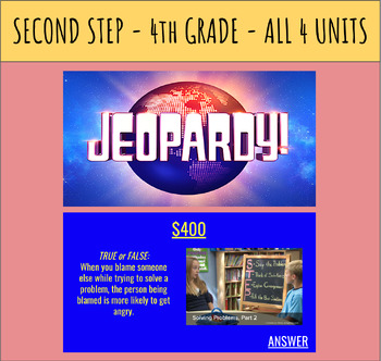 Preview of Editable No-Prep Second Step JEOPARDY - 4th Grade - *ALL UNIT LESSONS* SEL