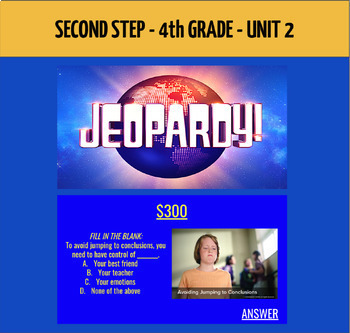 Preview of Editable No-Prep Second Step JEOPARDY Game 4th Grade ** UNIT 2**