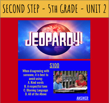Preview of Editable No-Prep Second Step JEOPARDY Game 5th Grade **UNIT 2**