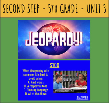 Preview of Editable No-Prep Second Step JEOPARDY Game 5th Grade **UNIT 3**