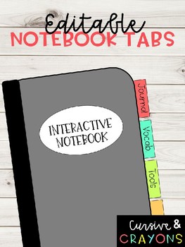 Editable Notebook Tabs by Cursive and Crayons Teachers Pay Teachers