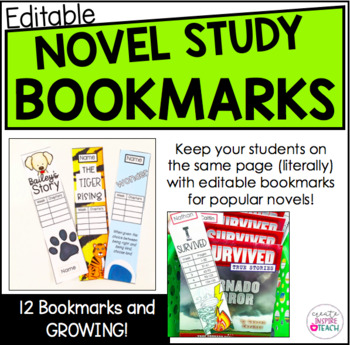 Preview of Editable Novel Study Bookmarks