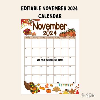 Preview of Editable November 2024 Calendar