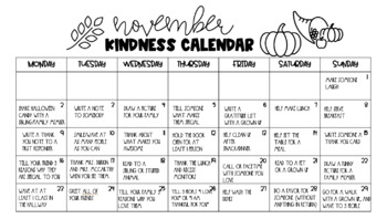 Preview of Editable November Kindness Calendar