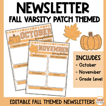 Preview of October Newsletter Template | Fall Themed | Varsity Letter Newsletter