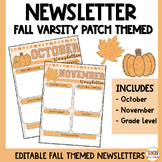 October Newsletter Template | Fall Themed | Varsity Letter