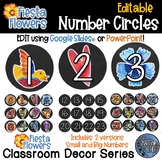 Editable Number Circles - Fiesta Flowers Theme Classroom Decor