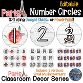 Editable Number Circles - Paris Theme Classroom Decor