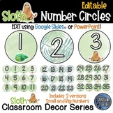 Editable Number Circles - Sloth Theme Classroom Decor