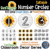 Editable Number Circles - Sunflower Theme Classroom Decor