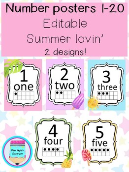 Preview of Editable Number posters 1- 20  Summer lovin'