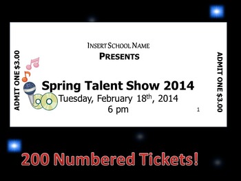 Preview of Editable Numbered Concert Tickets: Spring Talent Show