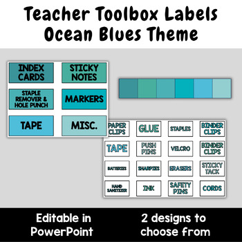 Preview of Editable Ocean Blues Teacher Toolbox Labels | Organization | 2 Designs