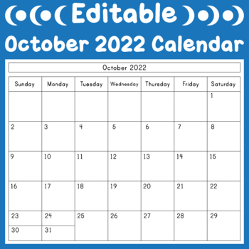 Editable October 2022 Calendar | October Calendar Editable 2022 By Bazlearning