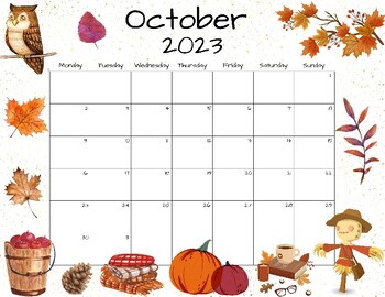 Preview of Editable October 2023 Calendar