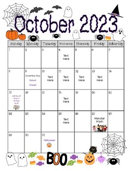 Preview of Editable October Calendar 2023