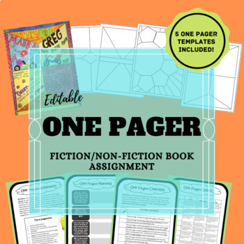 Preview of Editable One Pager Book Assignment - Great for Distance Learning!